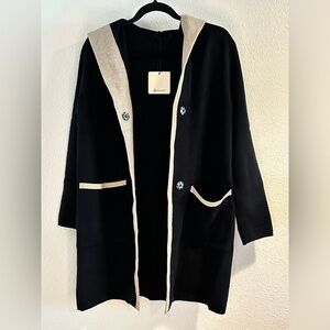 Z Studio Black and Cream Women's Cardigan Size Medium